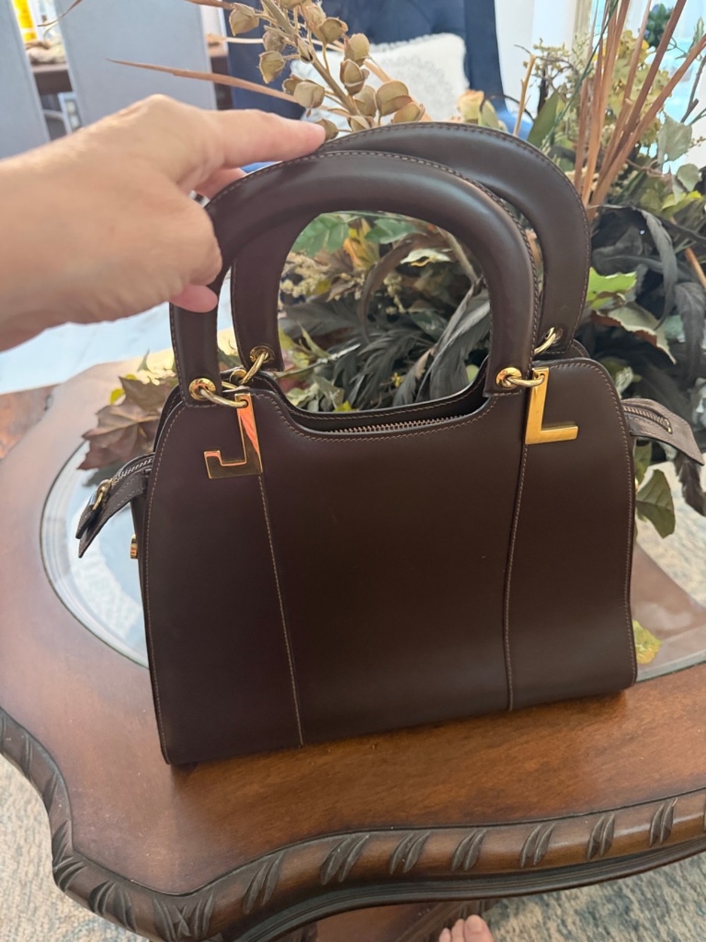 Lanvin Brown Leather Satchel with Gold Hardware